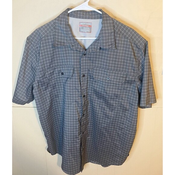 Falls Creek Mens Performance Short Sleeve Button Down Shirt Sz Large Grey Plaid - Picture 6 of 7